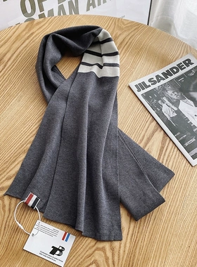 2025冬季新款TB四道杠围巾男女情侣同款潮牌针织加厚长款保暖围脖