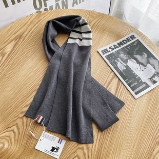 2025冬季新款TB四道杠围巾男女情侣同款潮牌针织加厚长款保暖围脖