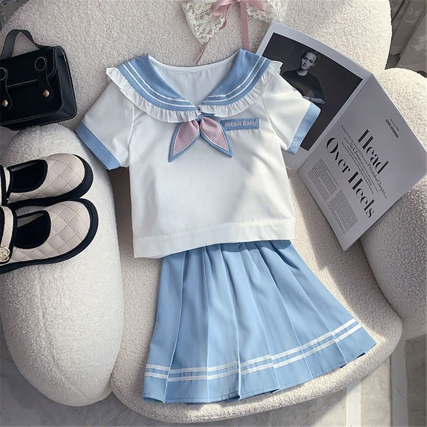 女童夏季JK水手服百褶裙两件套12图片