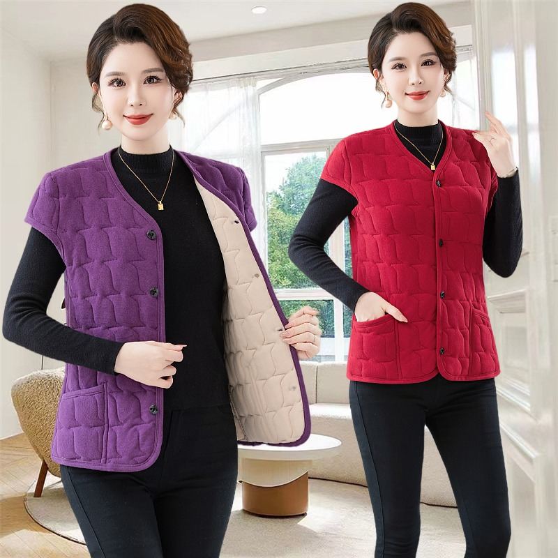 妈妈秋冬新款加厚保暖居家坎肩马甲中老年人洋气内搭背心棉衣外穿