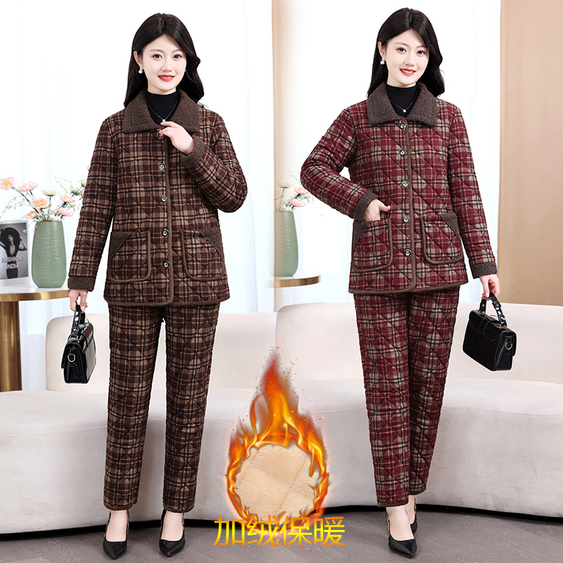 棉袄棉裤中老年两件套冬季新款妈妈棉服加绒保暖加厚棉衣宽松套装