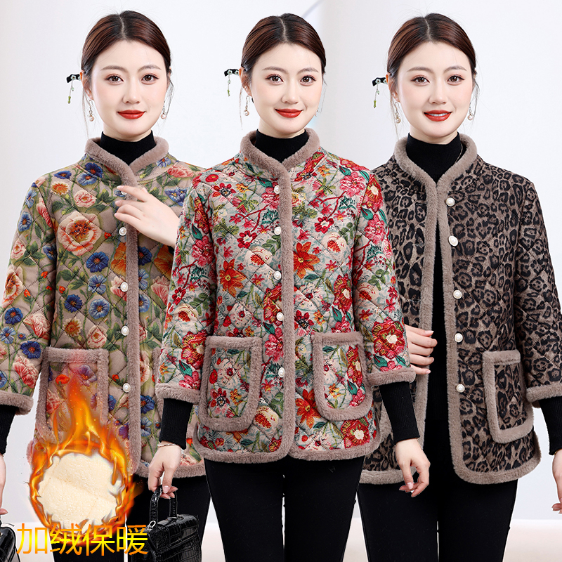 妈妈秋冬加绒加厚棉服中老年人中袖马甲保暖棉衣外套新款居家棉袄