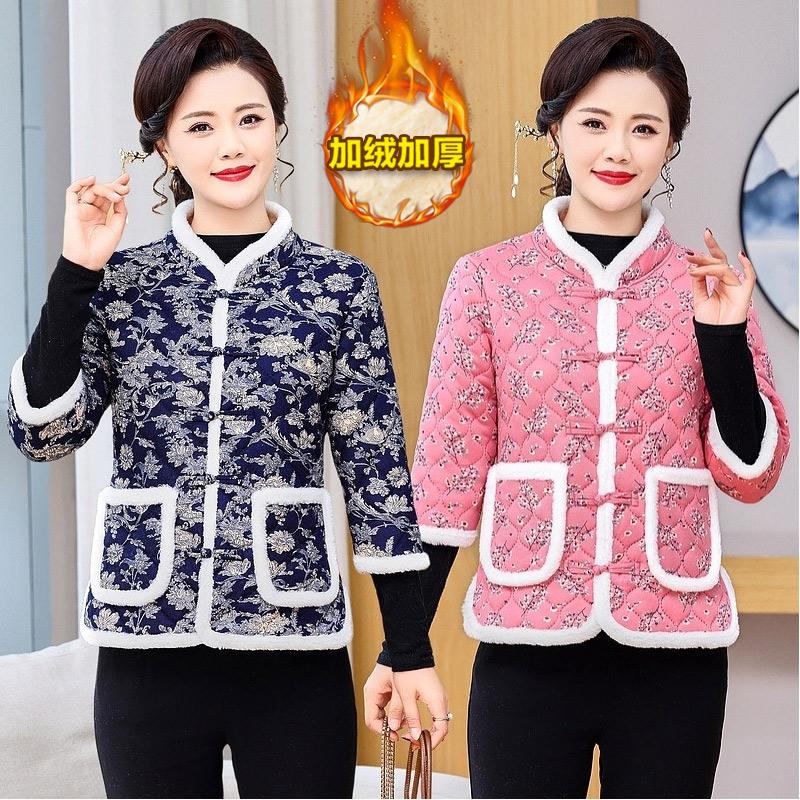 新款冬季盘扣外穿外套花棉袄复古