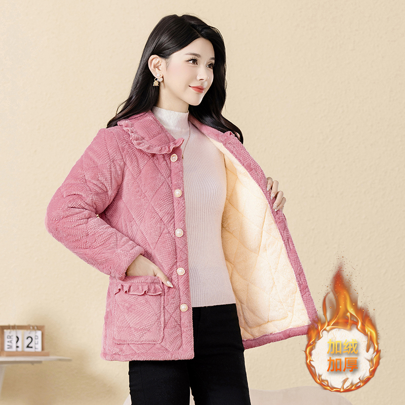 妈妈秋冬新款加绒加厚保暖棉衣外套中老年人洋气居家棉袄上衣棉服