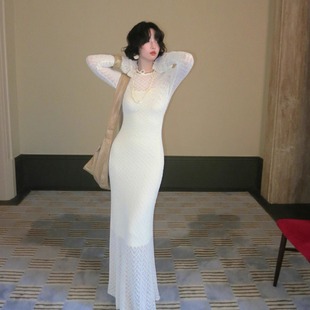 微透蕾丝长款 复古秋季 连衣裙含防走光吊带裙 月光蝉翼 酒午自制