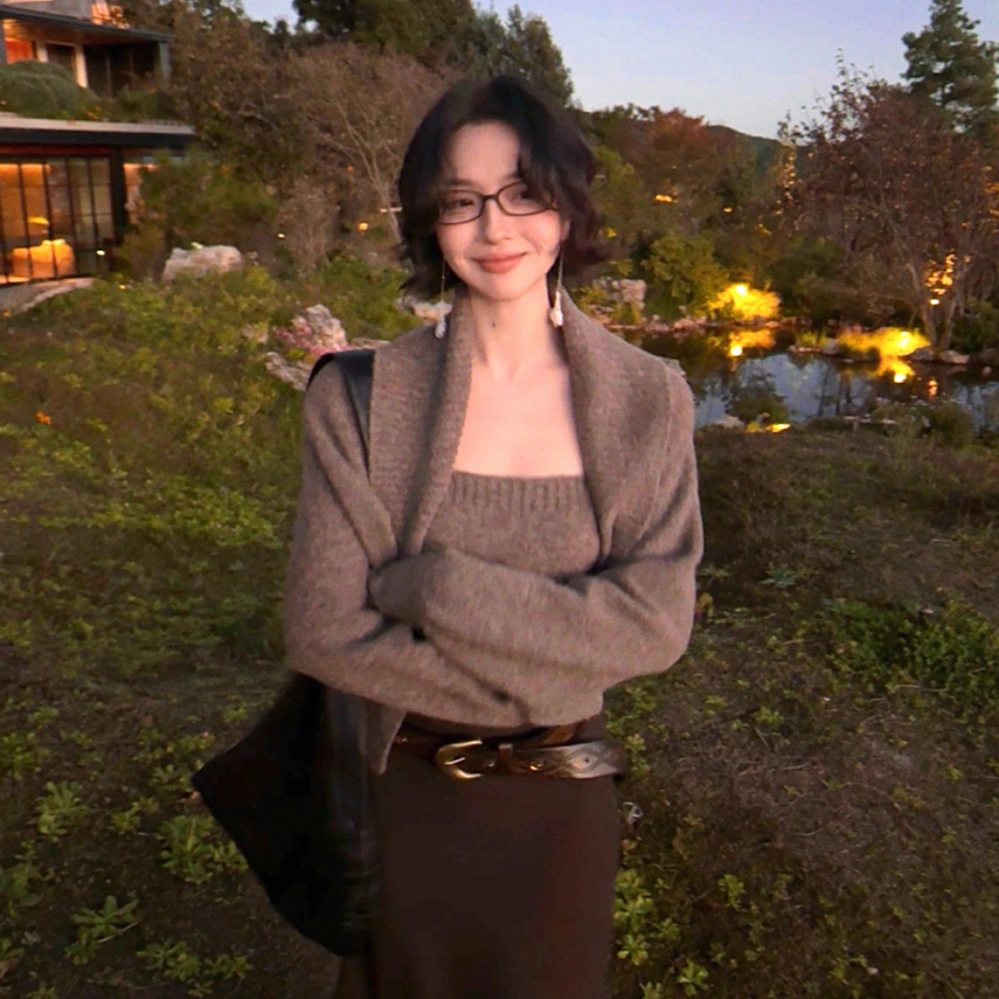 酒午自制针织开衫+裹胸两件套装