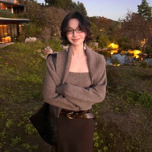 裹胸自配官搭 酒午自制2025秋冬羊驼羊毛混纺针织开衫 双11