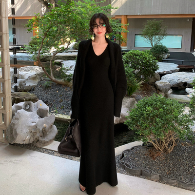 酒午复古羊毛混纺针织中长款开衫