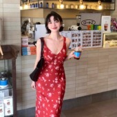 复古2025夏季 法式 碎花吊带连衣裙垂坠感长裙 釉变花隙 酒午自制