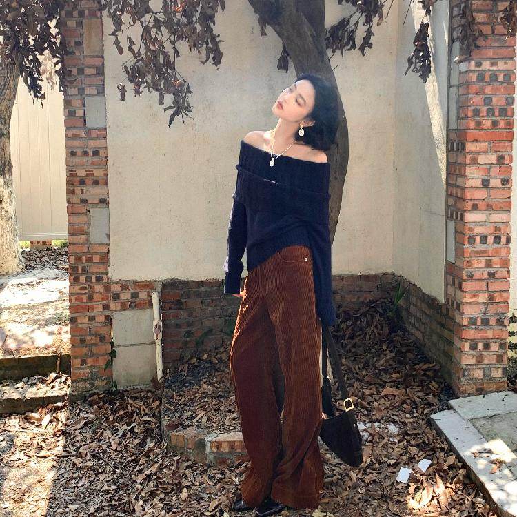 酒午【双11款】港风复古2024秋冬季慵懒复古一字肩毛衣宽松含羊毛,女装/女士精品,毛衣,淘宝优惠券,粉丝福利购,淘宝优惠卷