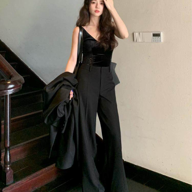 酒午自制新品港风复古秋季高腰阔腿西装裤宽松直筒垂感长裤女,女装/女士精品,西装裤/正装裤,淘宝优惠券,粉丝福利购,淘宝优惠卷