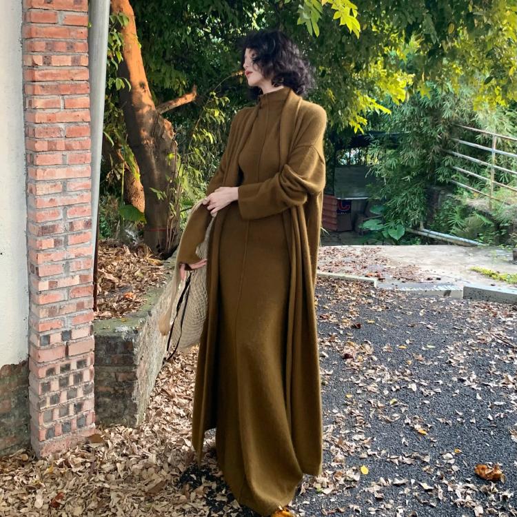 酒午秋冬季浣熊绒羊毛长款外套女