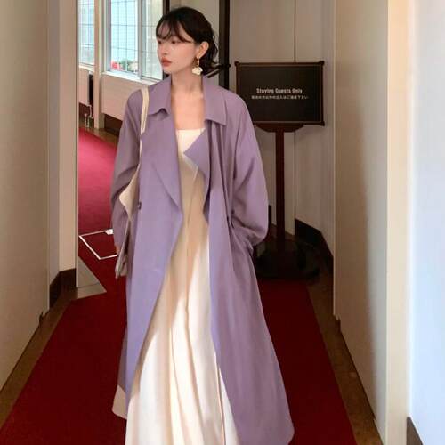 酒午自制【寄春天】2025春季天丝垂感翻领风衣休闲大衣长款外套女