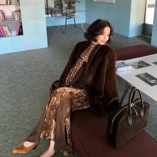 新款 复古2024冬季 加厚保暖气质环保毛毛短外套女 绒雪 酒午自制