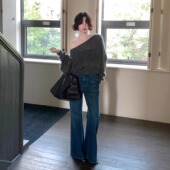 新款 女长裤 高腰直筒阔腿裤 牛仔裤 微弹休闲裤 酒午港风复古2025春款