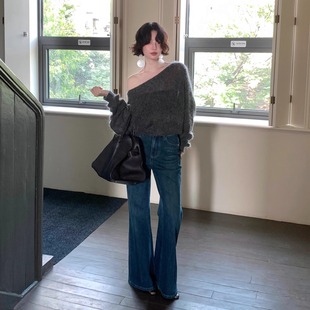 新款 女长裤 高腰直筒阔腿裤 牛仔裤 微弹休闲裤 酒午港风复古2025秋季