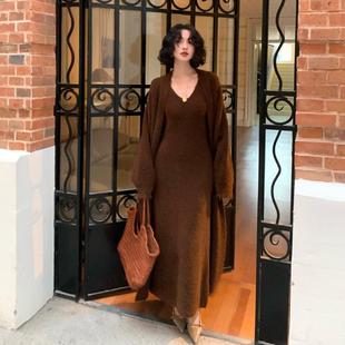 柔甲 背心连衣裙套装 复古秋冬季 针织开衫 含羊毛 新款 酒午自制