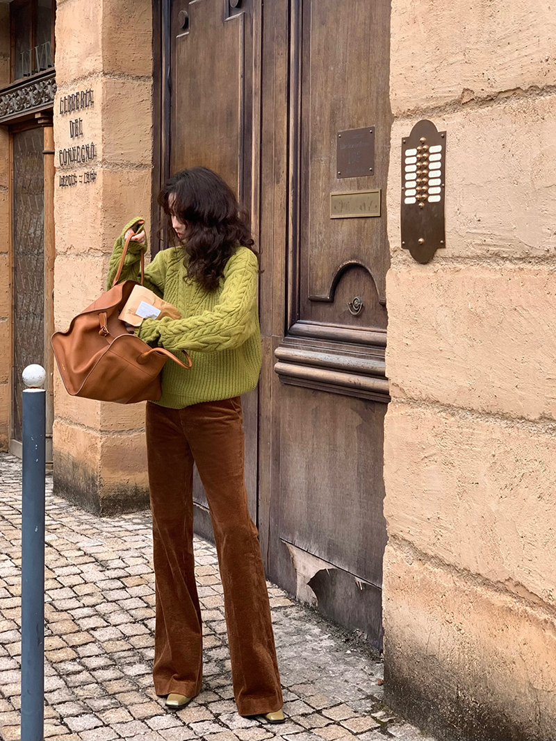 酒午自制【旺角相遇】港风复古时髦高腰灯芯绒微喇直筒阔腿长裤女