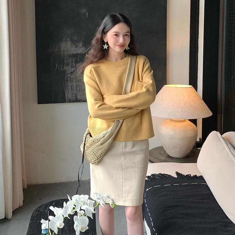 酒午自制复古落肩袖宽松套头毛衣