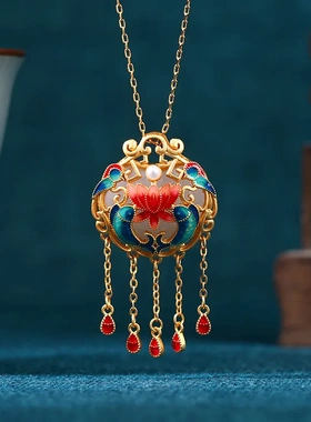 爆款中国风珐琅彩釉年年有鱼仿和田玉古风流苏项链女2024新高颜值