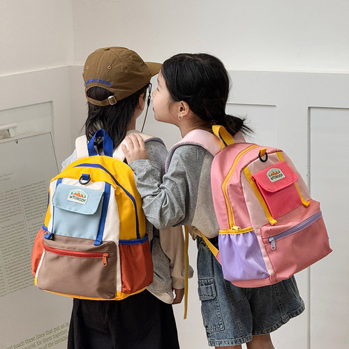 韩系撞色小学生大容量轻便双肩包