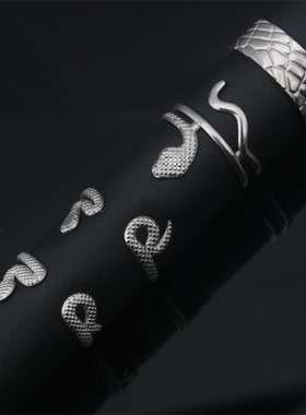 不锈钢蛇纹蛇皮蛇戒指开口可调节食指戒时尚简约男女手饰