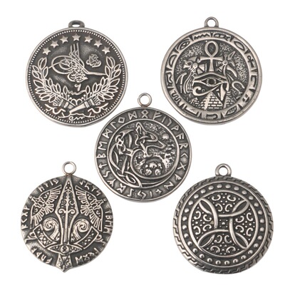 复古不锈钢圆形吊坠项链男士北欧