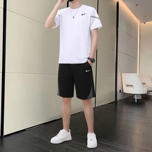 耐克顿休闲套装男士夏季薄款宽松透气冰丝短袖t恤时尚潮流运动服