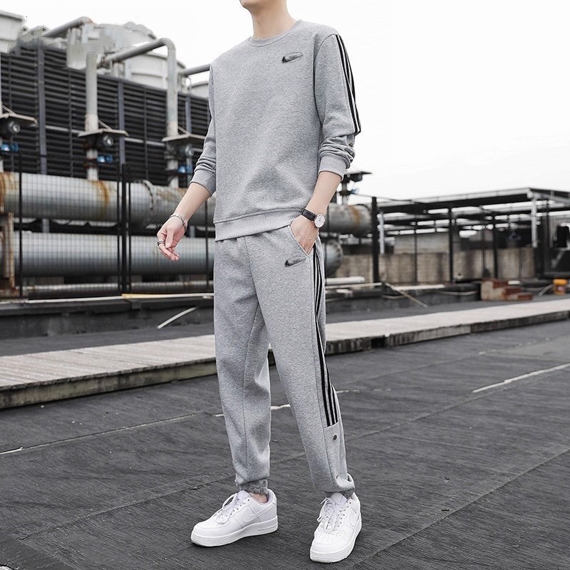 耐克顿休闲运动套装男士秋冬季新款纯棉大码圆领卫衣休闲裤两件套