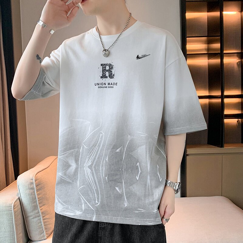 耐克顿短袖t恤男夏季新款潮牌渐变五分袖青少年宽松百搭圆领上衣T