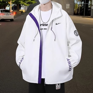 百搭学生装 宽松休闲连帽外套加绒加厚时尚 新款 耐克顿夹克男秋冬季
