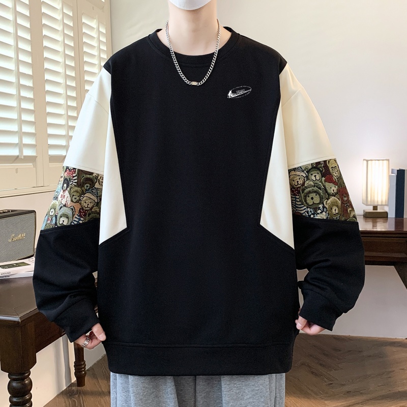 耐克顿卫衣男秋季新款国潮美式复古拼接长袖潮牌圆领休闲百搭上衣