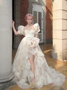 2024年春夏Selkie ocean中腰礼服裙公主连衣裙奶白底花瓣印花长裙