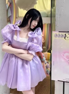 2024年夏Selkie ocean经典泡芙裙蓬蓬萱紫色真丝达芬奇女连衣裙