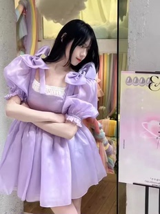 2024年夏Selkie ocean经典泡芙裙蓬蓬萱紫色真丝达芬奇女连衣裙