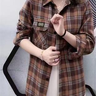 宽松休闲妈妈装 衬衫 衬衣女装 纯棉格子长袖 薄上衣春夏新款 中年女装