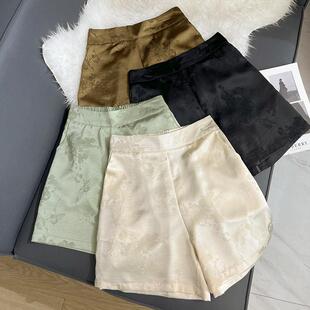 女 国风缎面提花短裤 夏高腰显瘦年轻休闲五分阔腿裤 潮新中式