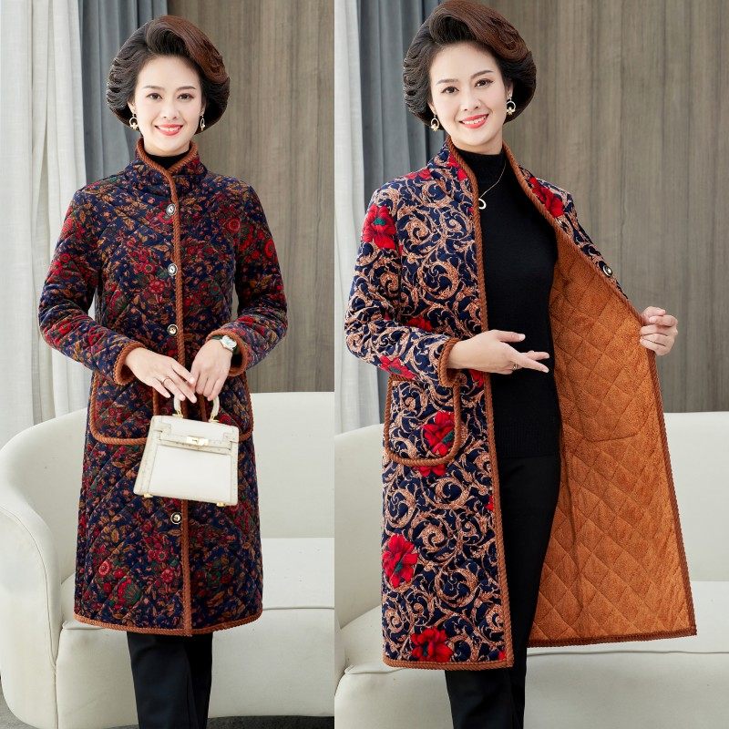 妈妈装冬装加厚中长款棉服外套中老年女士加绒保暖棉衣立领花棉袄,女装/女士精品,中老年女装,淘宝优惠券,粉丝福利购,淘宝优惠卷