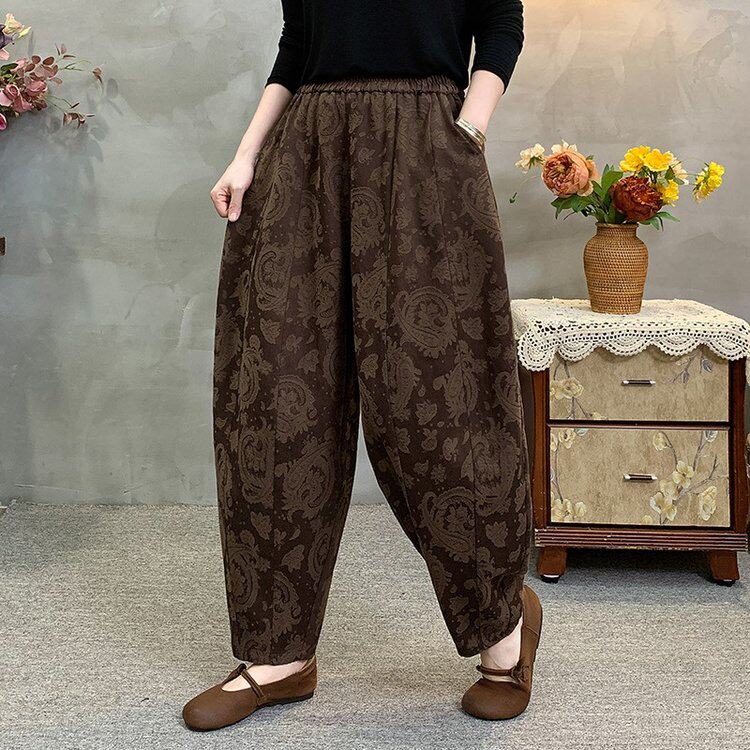 民族风复古宽松休闲裤新款文艺哈伦裤松紧宽松秋季女裤提花灯笼裤,女装/女士精品,中老年女装,淘宝优惠券,粉丝福利购,淘宝优惠卷