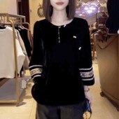 衬衫 2026春季 女 刺绣重工小众大尺码 上衣黑色圆领长袖 新款 F新中式