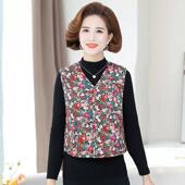 秋冬花棉袄女士马夹坎肩加厚贴身保暖背心中老年人冬季 奶奶驼绒棉