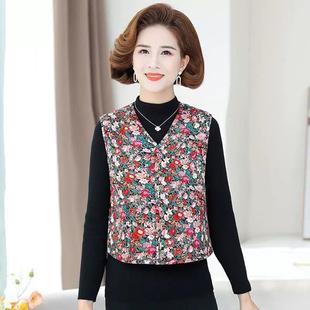 秋冬花棉袄女士马夹坎肩加厚贴身保暖背心中老年人冬季 奶奶驼绒棉