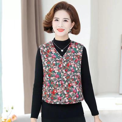 秋冬花棉袄女士马夹坎肩加厚贴身保暖背心中老年人冬季奶奶驼绒棉