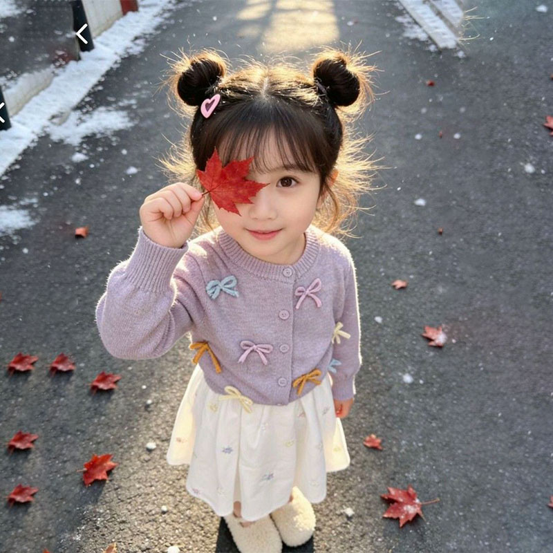 春秋装2026款女童紫色针织开衫女宝洋气时髦毛衣刺绣潮