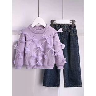 女童套头毛衣2023冬装新款公主风甜美软糯儿童加厚打底衫可外穿