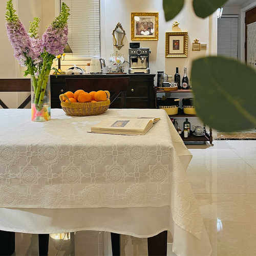 长方形纯色立体刺绣餐桌布高级感