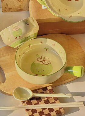 椰子高颜值手柄碗家用陶瓷烤碗烤箱专用饭碗学生宿舍一人食泡面碗