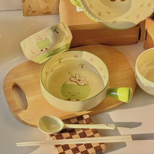 椰子高颜值手柄碗家用陶瓷烤碗烤箱专用饭碗学生宿舍一人食泡面碗