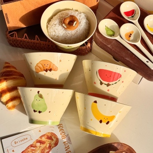 水果可颂陶瓷斗笠碗家用2026新款可爱面碗高脚碗米饭碗大碗拉面碗