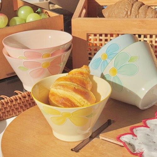 蝴蝶花陶瓷斗笠碗家用2026新款高颜值高脚饭碗面碗小碗甜品碗餐具
